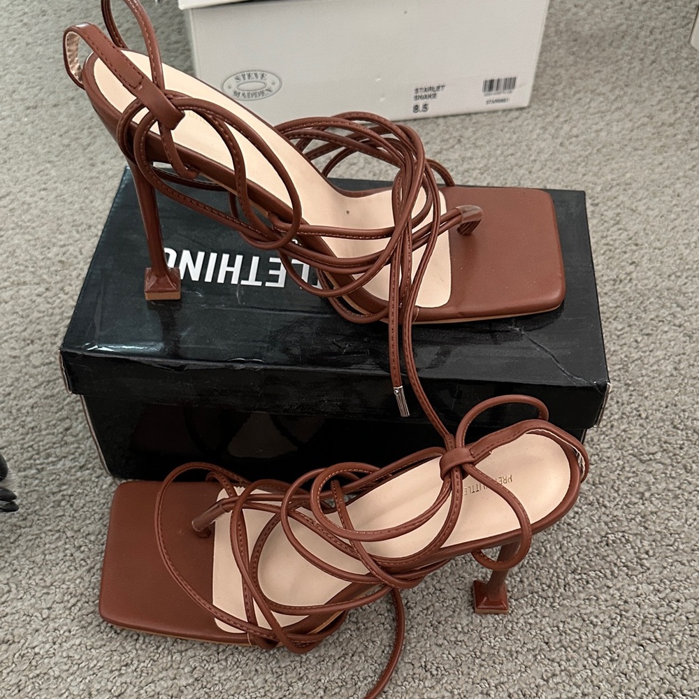 PrettyLittleThing Brown Strappy Heeled Sandals
